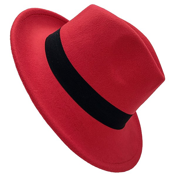 Chapéu Em Feltro Vermelho C/ Faixa Preta Removível Exu Malandro