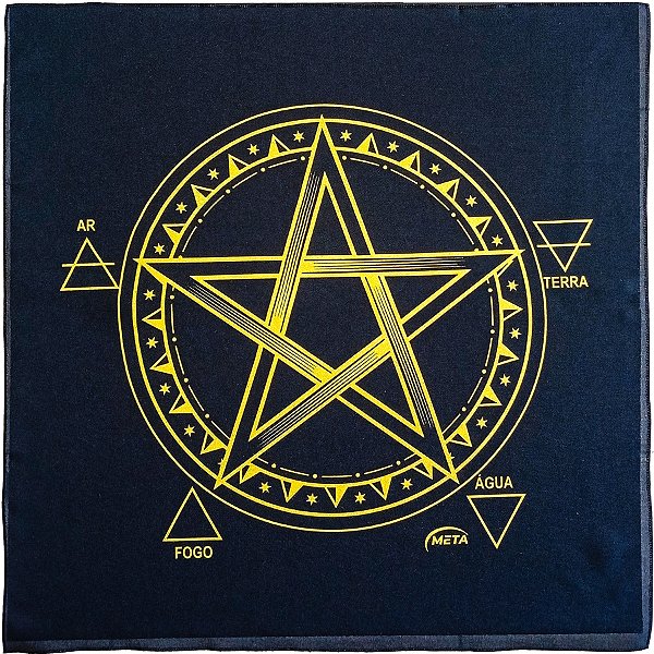 Toalha P/ Tarot Preto/Dourado Estampada Pentagrama