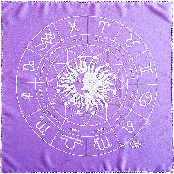 Toalha P/ Mesa Lilás/Prata Tarot Zodiaco Sol e Lua Espiritual