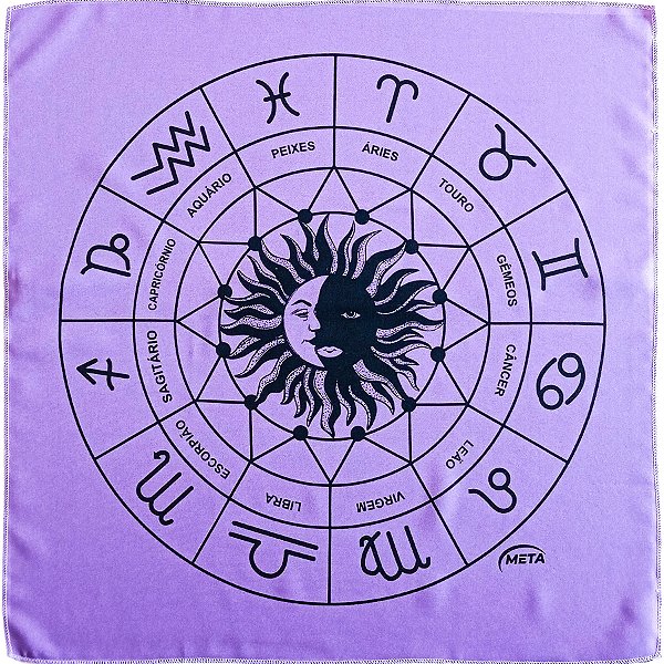 Toalha P/ Mesa Tarot Lilás/Preto Zodiaco Sol e Lua Espiritual