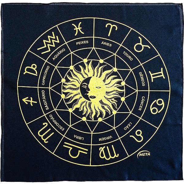 Toalha P/ Mesa Tarot Preto/Dourado Zodiaco Sol e Lua Espiritual