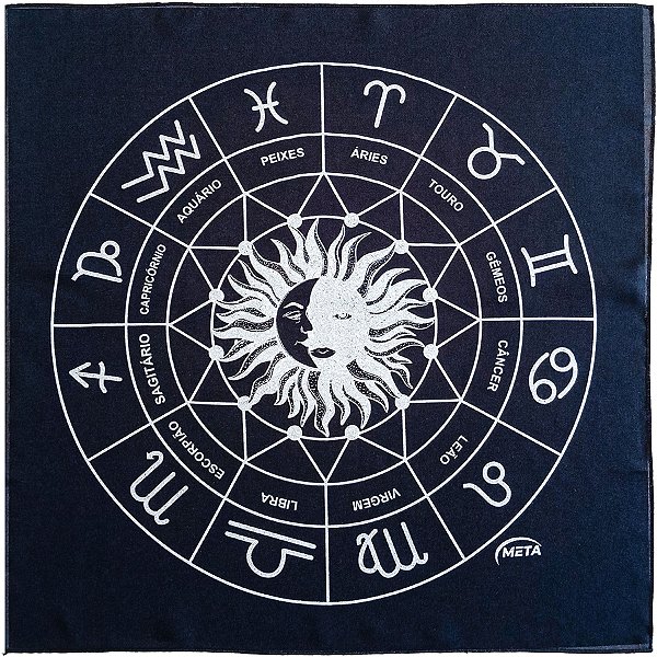 Toalha P/ Mesa Tarot Preto/Prata Zodiaco Sol e Lua Espiritual