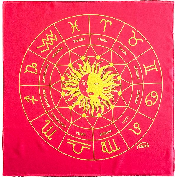 Toalha P/ Mesa Tarot Vermelho/Dourado Zodiaco Sol e Lua Espiritual