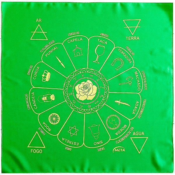 Toalha Para Leitura De Tarot Estampada Verde/Dourado Roda Fortuna Cigana