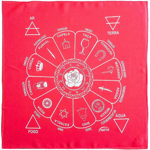 Toalha Para Leitura De Tarot Estampada Vermelho/Prata Roda Fortuna Cigana