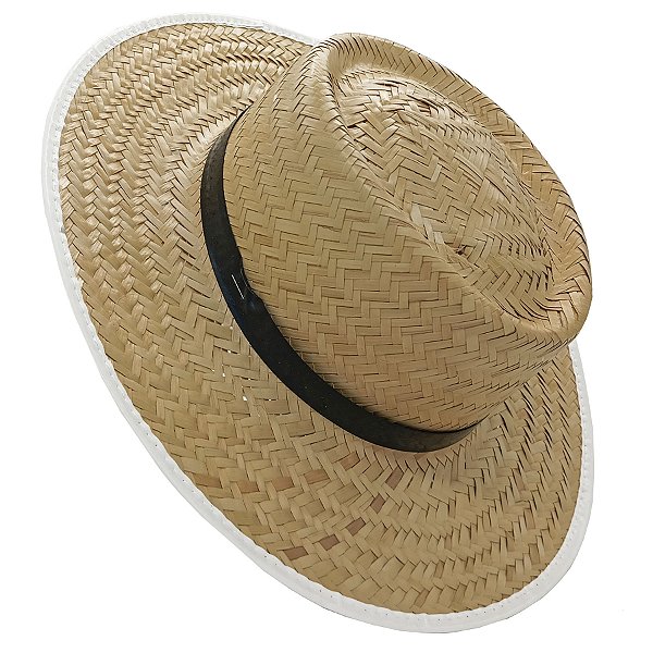 Chapéu de Palha Preto Velho C/ Fita Preta Elástica Aba