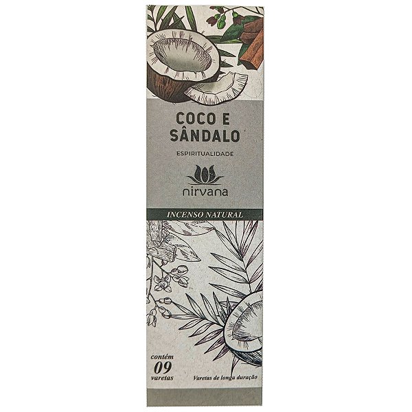 Incenso Natural Nirvana 9 Varetas Coco/Sândalo