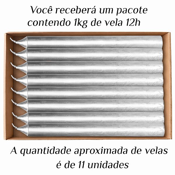 KIT 11 Velas Grande 12H Parafina Prata 1Kg