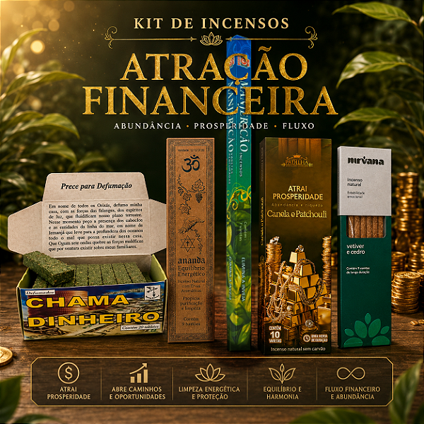 Kit Atração Financeira e Prosperidade Incensos Energéticos para Caminhos Abertos