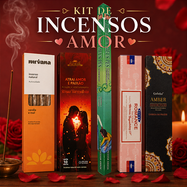 Kit Amor e Paixão Incensos Aromáticos para Atração, Romance e Conexão