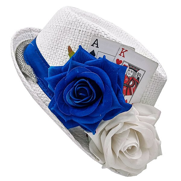 Chapéu Malandra do Cais Azul Marinho C/ Naipes de Baralho e Rosas