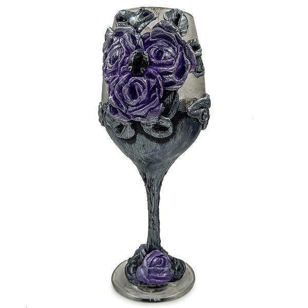 Taça Decorada C/ Rosas de Resina Roxo/Prata Pombagira