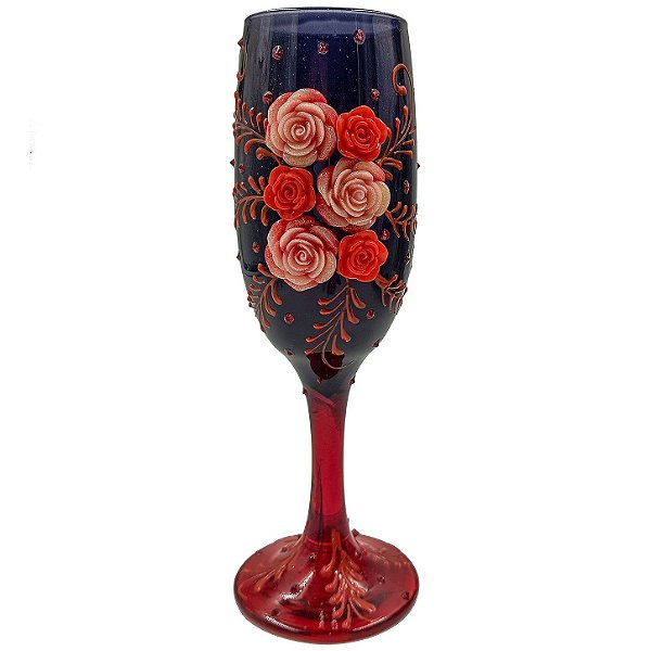 Taça Bicolor Decorada C/ Rosas e Glitter P/ Pombagira