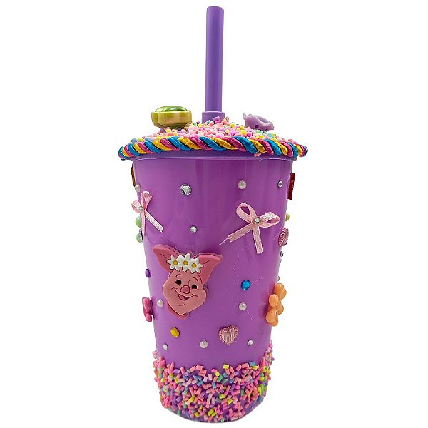 Copo Enfeitado P/ Erê Criança Diversos 500Ml Roxo