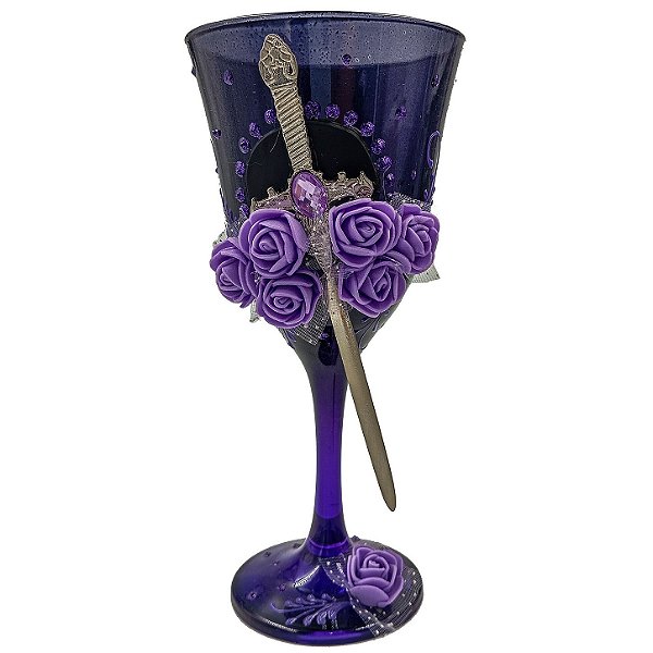 Taça Roxa Decorada C/ Rosas e Punhal P/ Pombagira