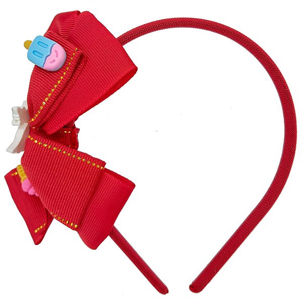 Arquinho Tiara C/ Laço e Enfeites P/ Erê Vermelho