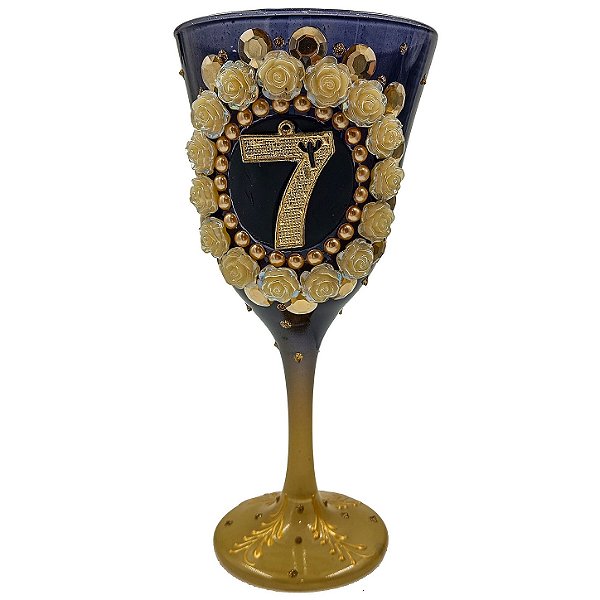 Taça Bicolor Decorada C/ Rosas e Glitter P/ Pombagira 7