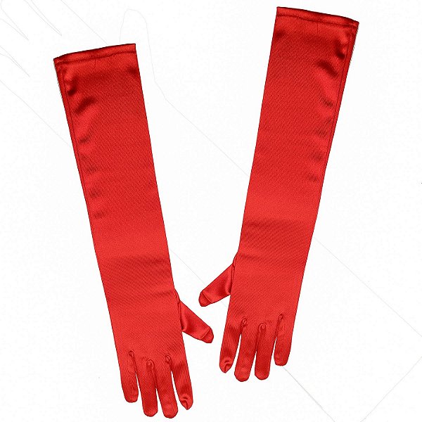 Luva Longa Cetim Lycra Vermelha