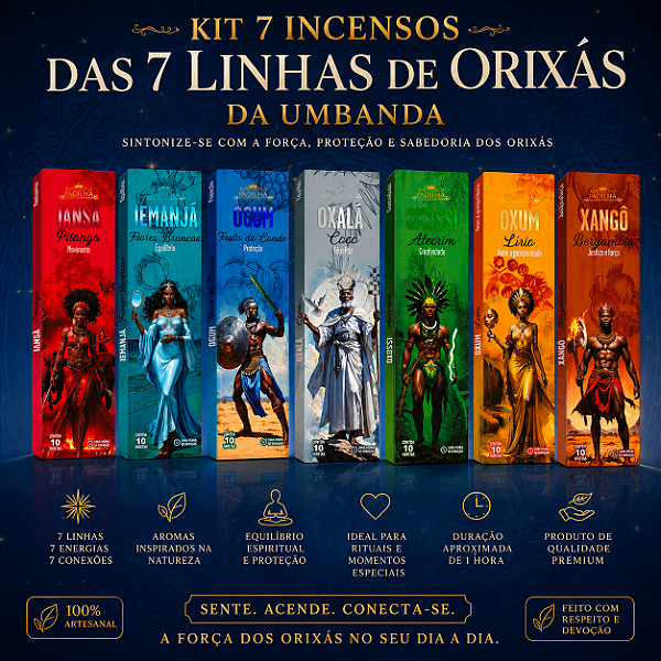 Kit 7cx Incensos Sete Linhas Dos Orixás 0% Carvão 70 Varetas
