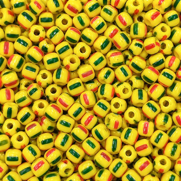 Miçanga Pacote 500g Conta de Missanga Leitosa Rajada Amarelo/Verde/Vermelho