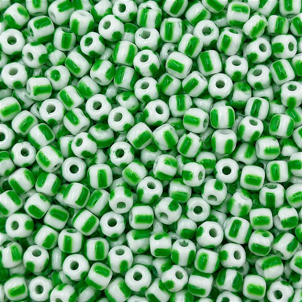 Miçanga Pacote 500g Conta de Missanga Leitosa Rajada Branco/Verde