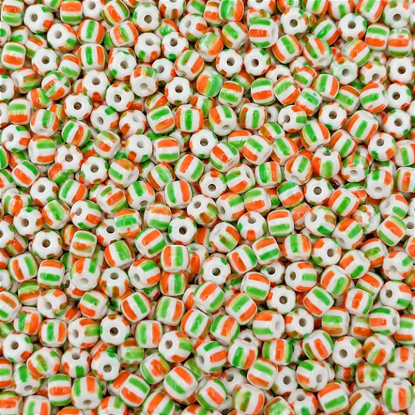 Miçanga Pacote 500g Conta de Missanga Leitosa Rajada Branco/Verde/Laranja