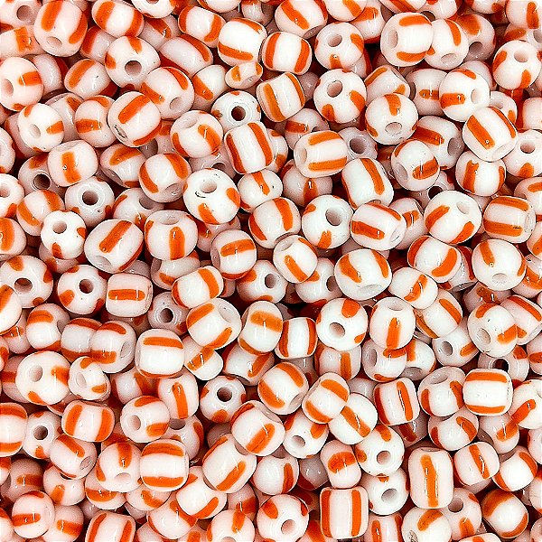 Miçanga Pacote 500g Conta de Missanga Leitosa Rajada Branco/Vermelho