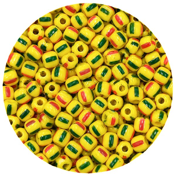 Miçanga Pacote 100g Conta de Missanga Leitosa Rajada Amarelo/Verde/Vermelho