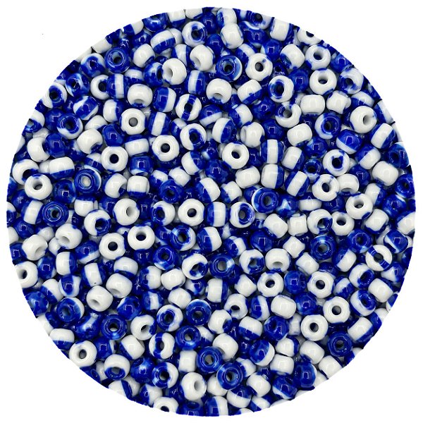 Miçanga Pacote 100g Conta de Missanga Leitosa Rajada Branco/Marinho