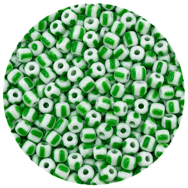 Miçanga Pacote 100g Conta de Missanga Leitosa Rajada Branco/Verde