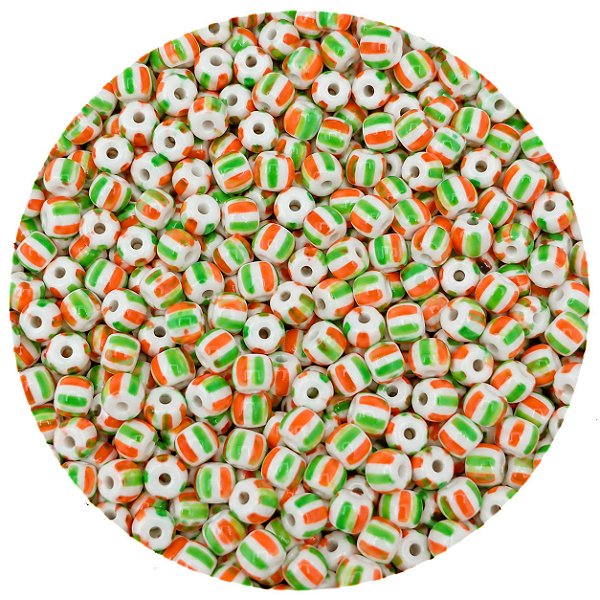 Miçanga Pacote 100g Conta de Missanga Leitosa Rajada Branco/Verde/Laranja