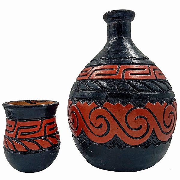Cerâmica Marajoara Conjunto Moringa C/ Copo Preto/Vermelho