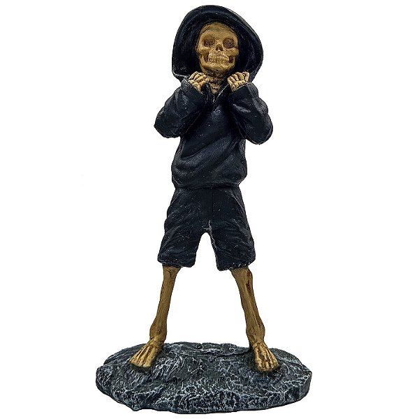 Imagem Exu Caveira Mirim Caveirinha Esqueleto C/ Blusa Capuz Resina