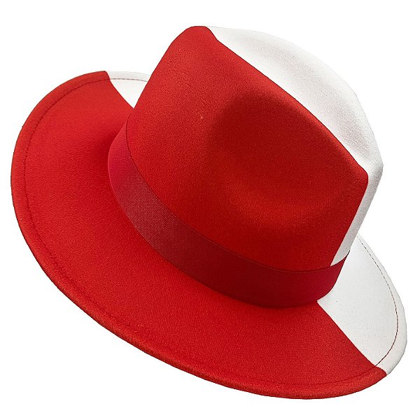 Chapéu Kimbanda Liso Bicolor Vermelho/Branco Feltro Malandragem