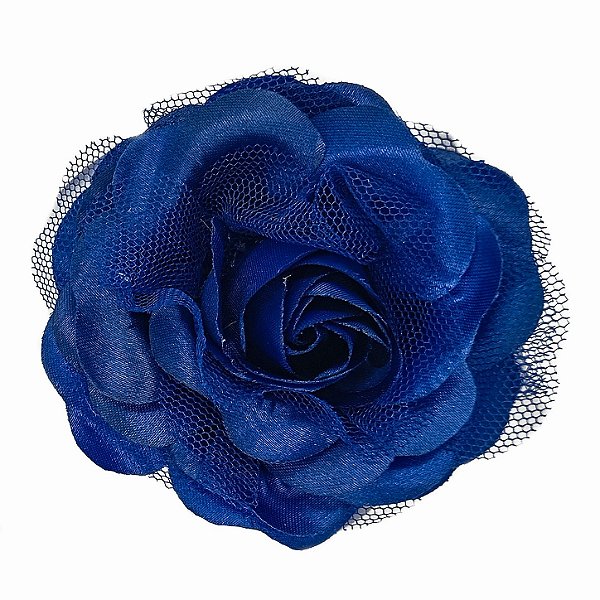 Presilha Grampo de Cabelo Rosa C/ Tule Broche Alfinete Azul Marinho M3