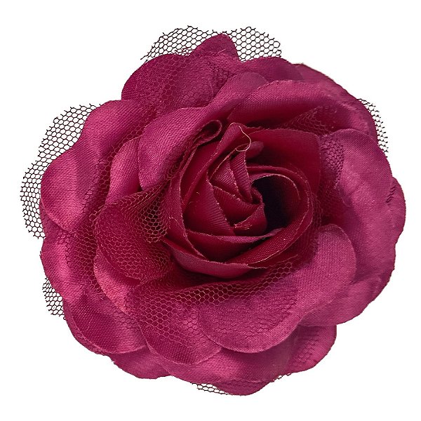 Presilha Grampo de Cabelo Rosa C/ Tule Broche Alfinete Magenta