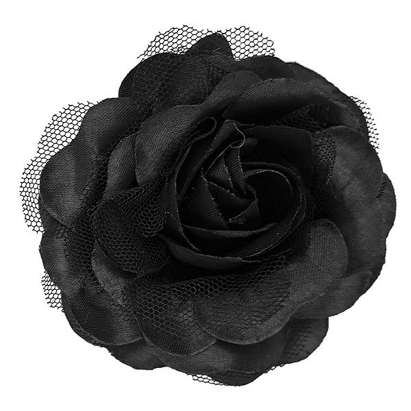 Presilha Grampo de Cabelo Rosa C/ Tule Broche Alfinete Preto