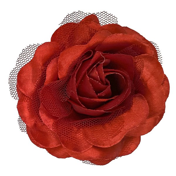 Presilha Grampo de Cabelo Rosa C/ Tule Broche Alfinete Vermelho