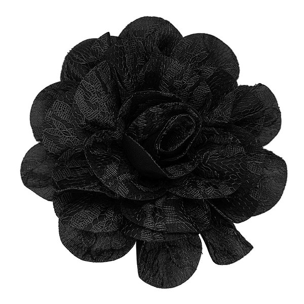Presilha Grampo de Cabelo Rosa C/ Renda Broche Alfinete Preto