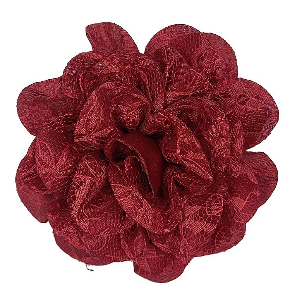 Presilha Grampo de Cabelo Rosa C/ Renda Broche Alfinete Vinho