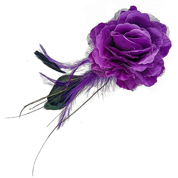 Presilha Grampo de Cabelo Rosa C/ Penas Broche Alfinete Roxo