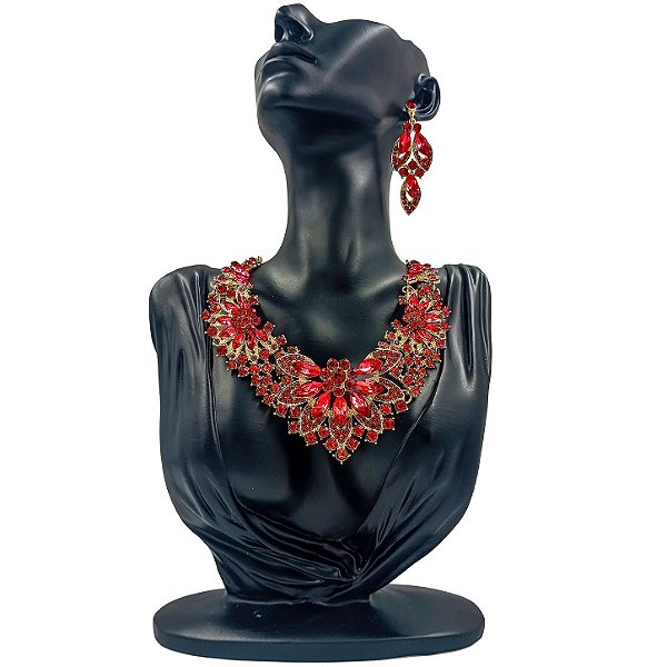 Conjunto Colar + Brincos Premium P/ Pombagira M2 Vermelho