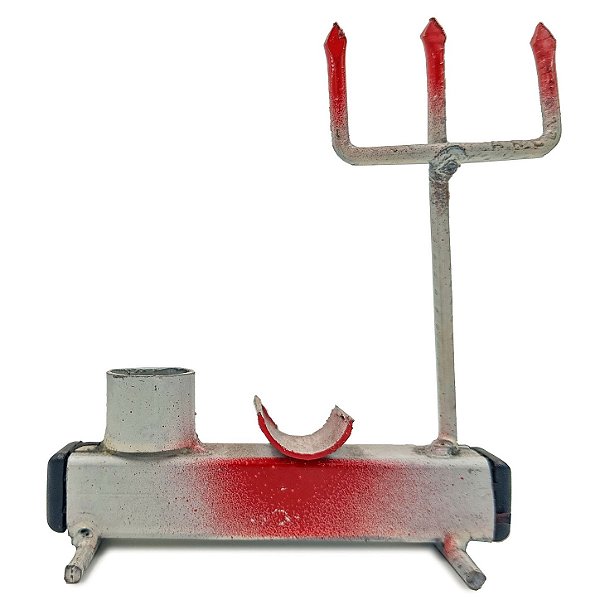 Ofertório Tridente Exú P/ Charuto C/ Suporte P/ Vela Palito Branco/Vermelho