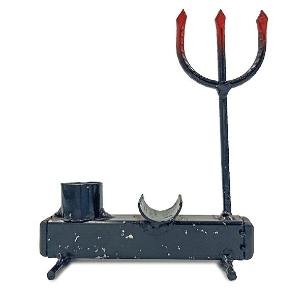 Ofertório Tridente Pombagira P/ Charuto C/ Suporte P/ Vela Palito Preto/Vermelho