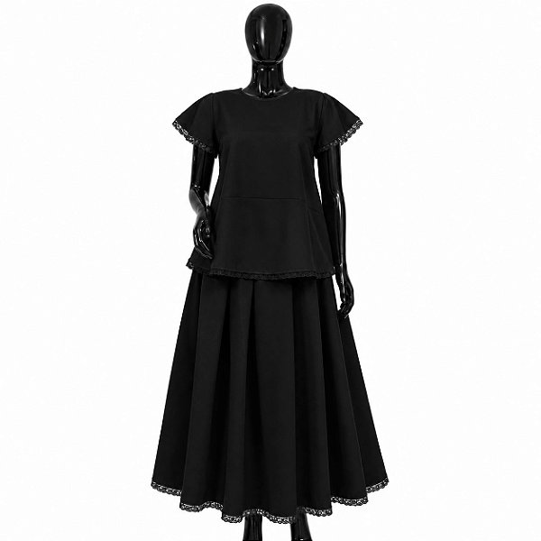 Conjunto Feminino Oxford Preto Duas 2 Peças Saia e Camiseta (Ração)