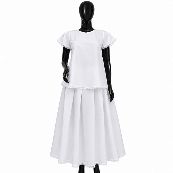 Conjunto Feminino Oxford Branco Duas 2 Peças Saia e Camiseta (Ração)