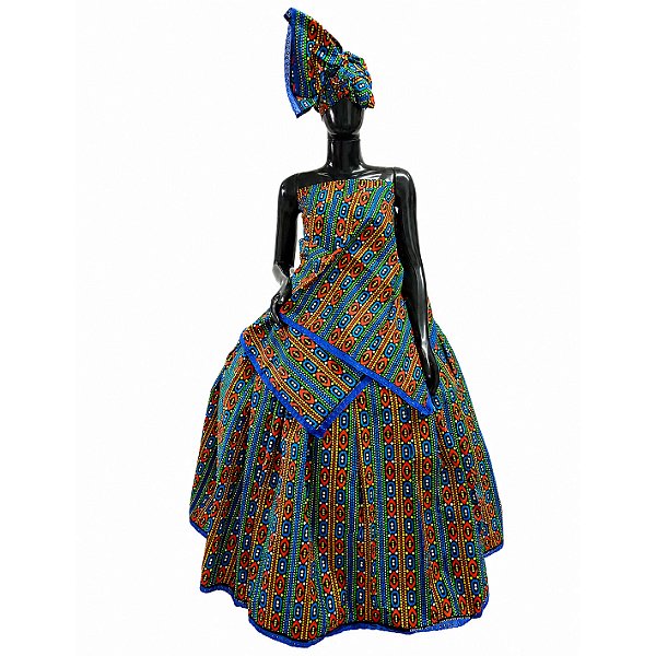 Conjunto Feminino Ankara Estampado Três 3 Peças Pano Costa Ojá Cabeça e Saia