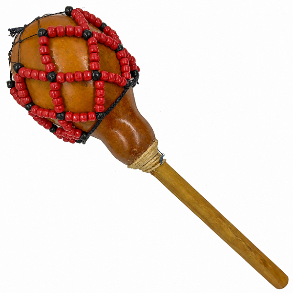 Xequerê Chocalho Maracá C/ Cabo e Missangas Plásticas Vermelho/Preto