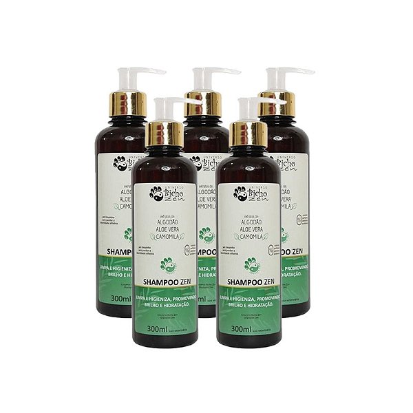 Kit com 5 Shampoos Zen para Cães e Gatos com Pele Sensível - Limpeza Suave - Universo Bicho Zen