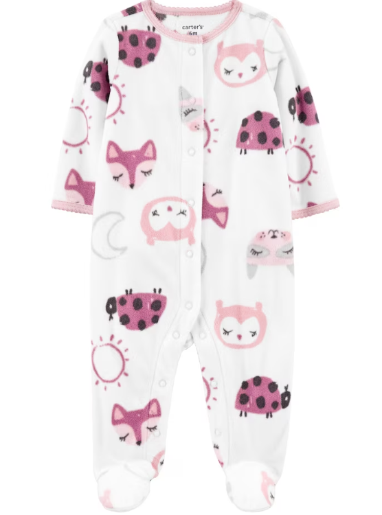 Carter's - Macacão de Fleece - Branco com Estampa de Joaninhas Rosa